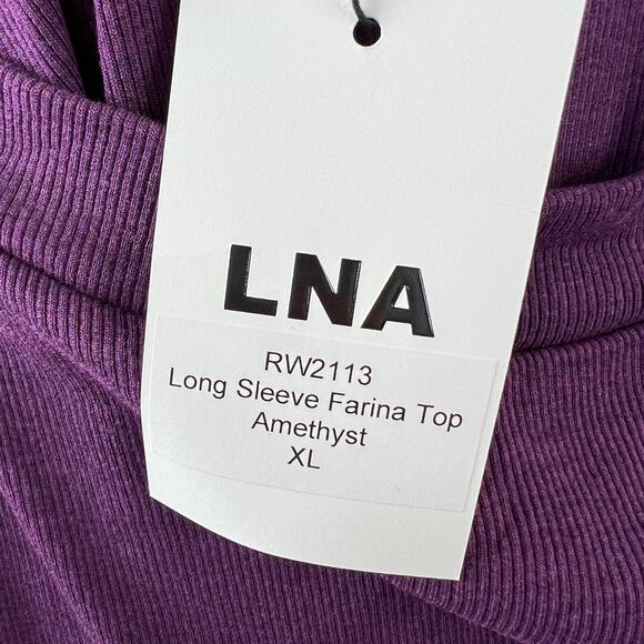 LNA Purple Amethyst Long Sleeve Cold Shoulder Asymmetric Farina Top Size XL NEW - Picture 10 of 11